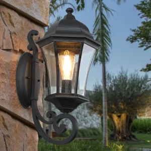 Outdoor Wall Lantern, Black Finish