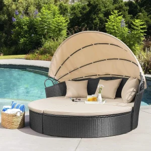 Patio Daybed with Retractable Canopy